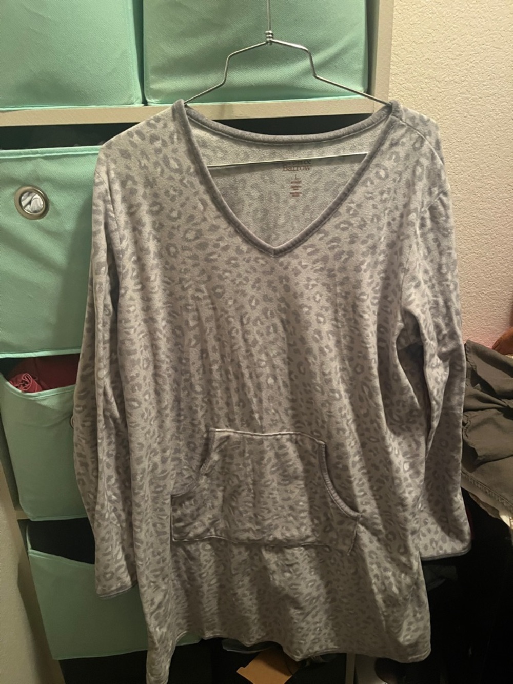 croft & barrow Women's Gray Leopard Print Long Sleeve Pajama Gown